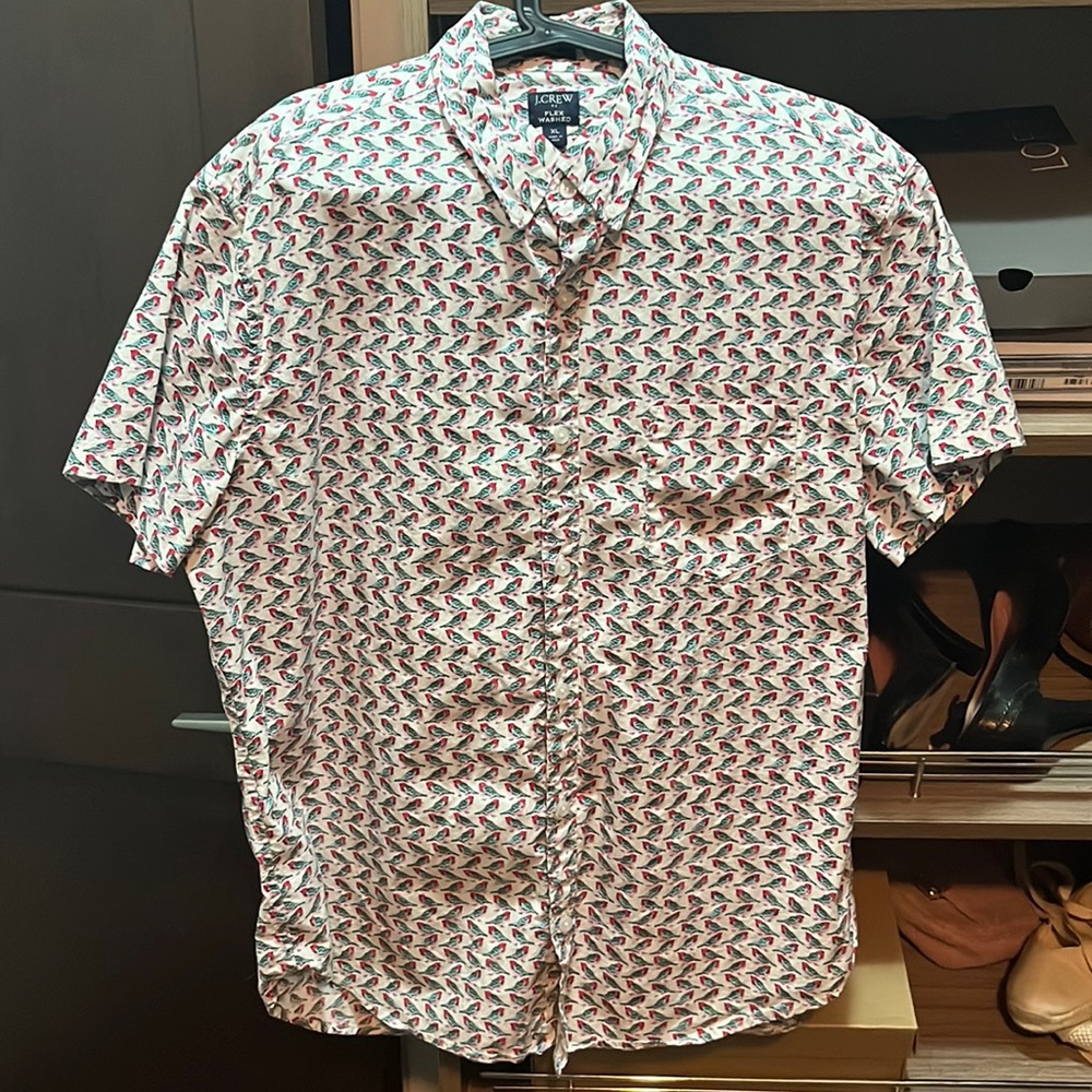 J Crew shirt sleeve with bird pattern